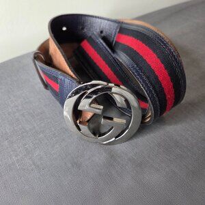 Authentic - Gucci Women's Interlocking GG Belt Navy Leather - Size 40 / 100CM